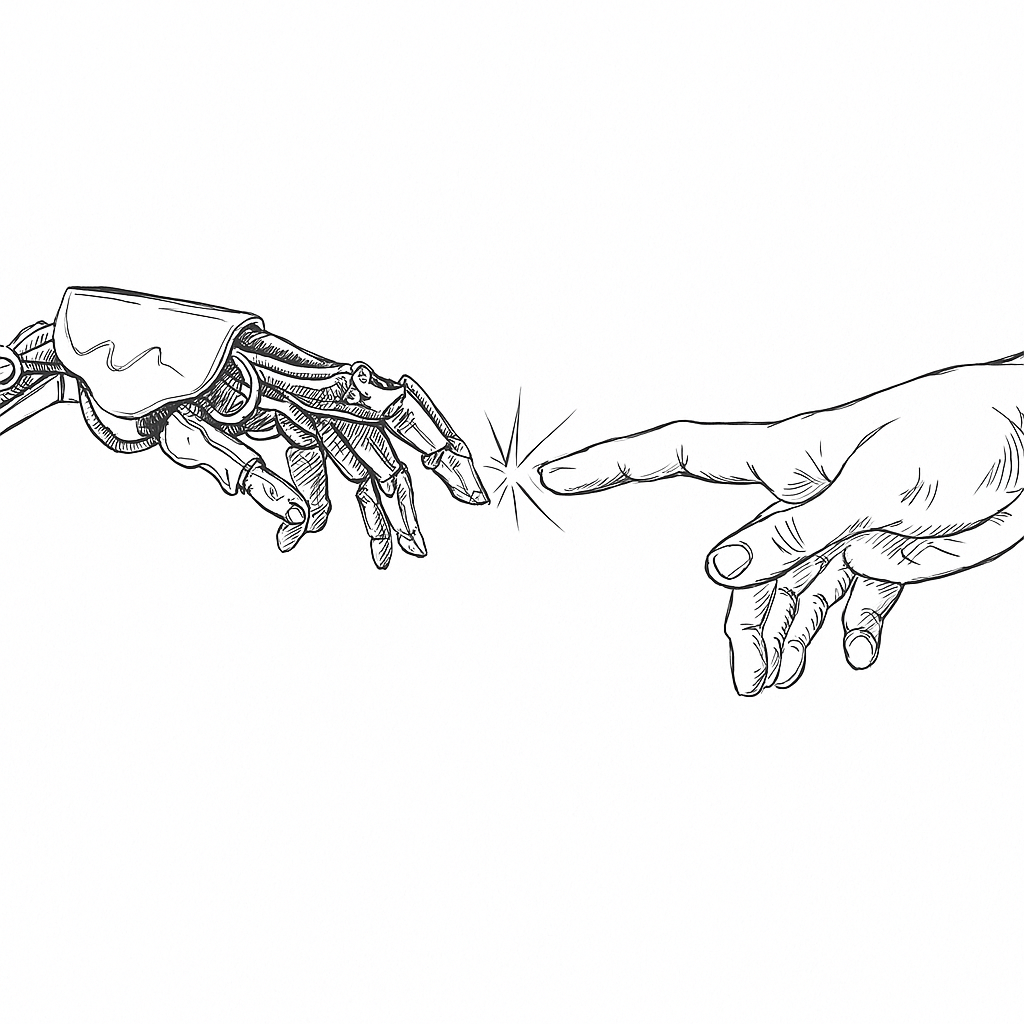 Robot and human hand illustration